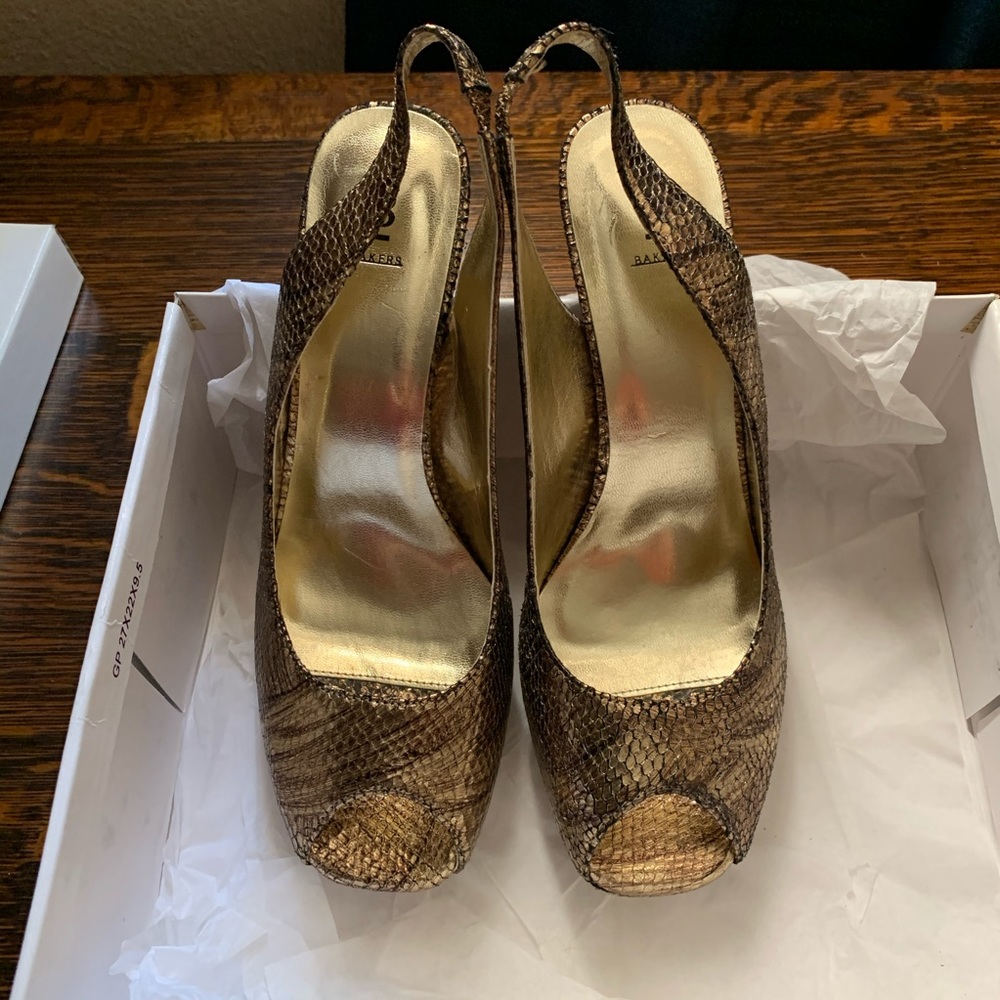 Gold Snakeskin Peep-toe Heels